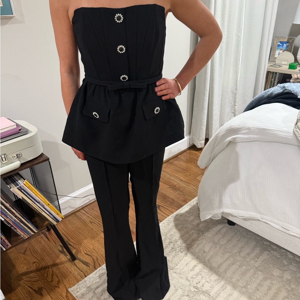 Self-Portrait Black Strapless Jumpsuit with Embellishments
